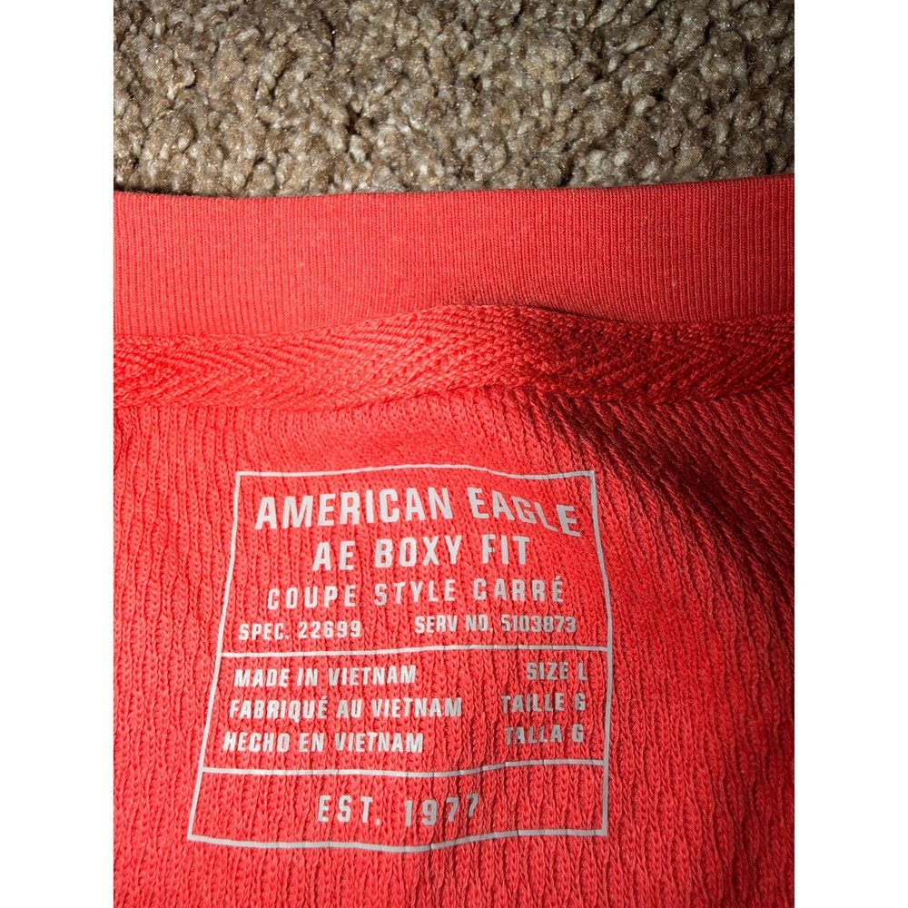 American Eagle AE Boxy Fit Thermal Long Sleeve Shirt Coral Orange Mens Lg (667) - Picture 5 of 5